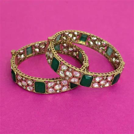 Kundan Openable Bangles With Mehndi Plating