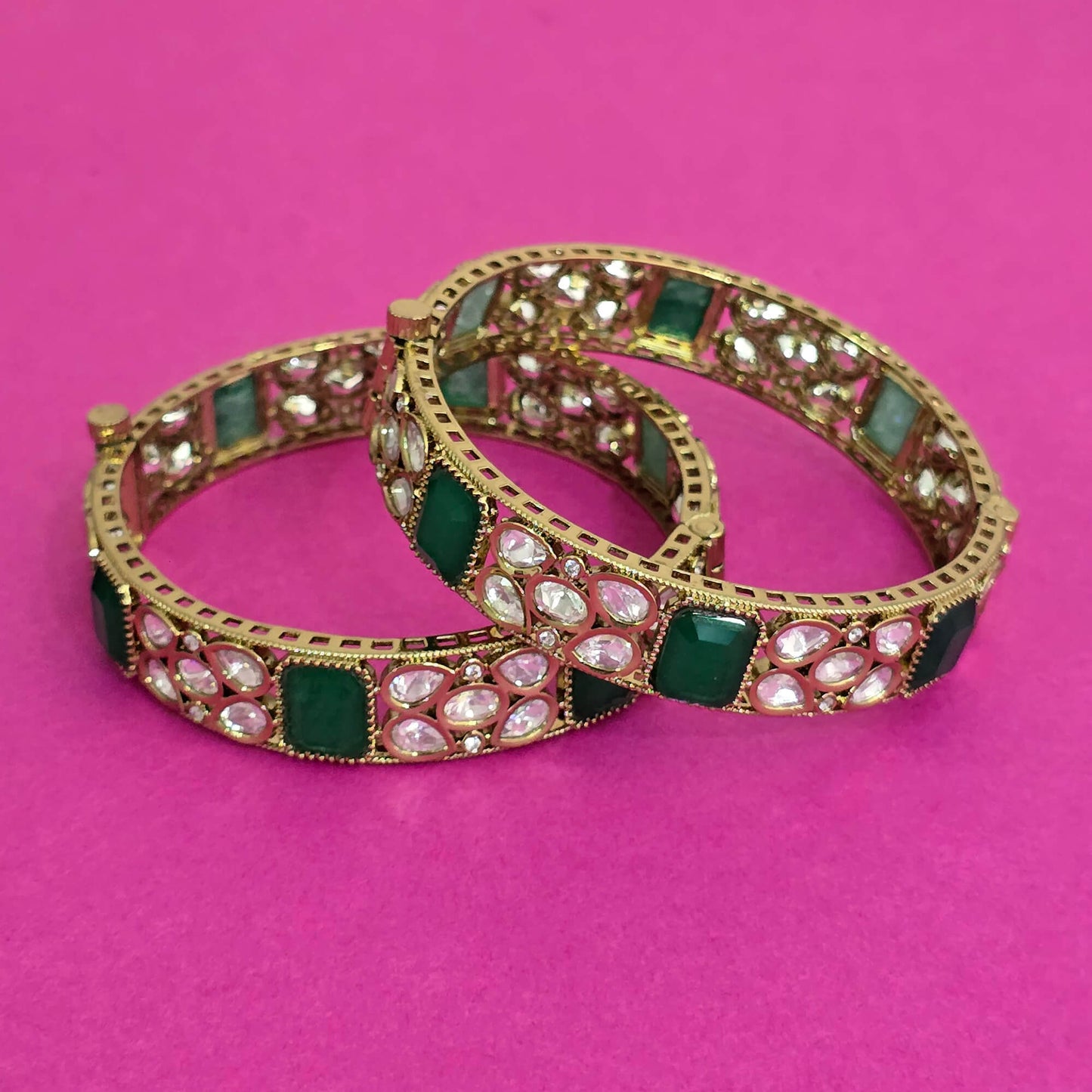 Kundan Openable Bangles With Mehndi Plating