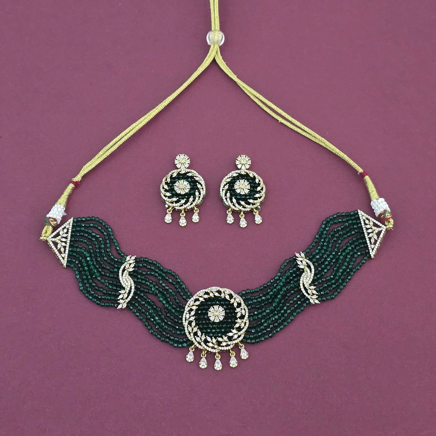 Classic Necklace Set With Mehndi Plating