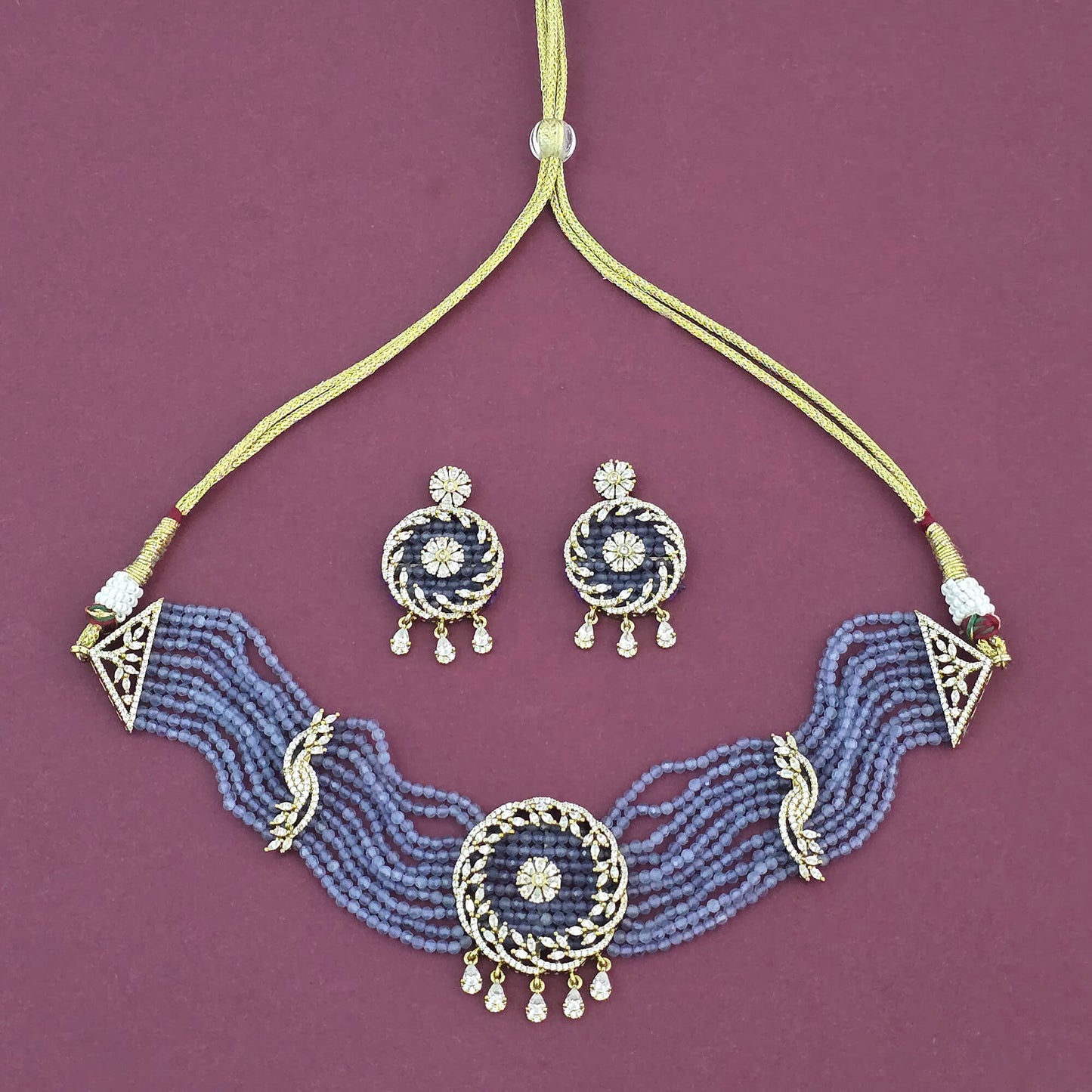 Classic Necklace Set With Mehndi Plating