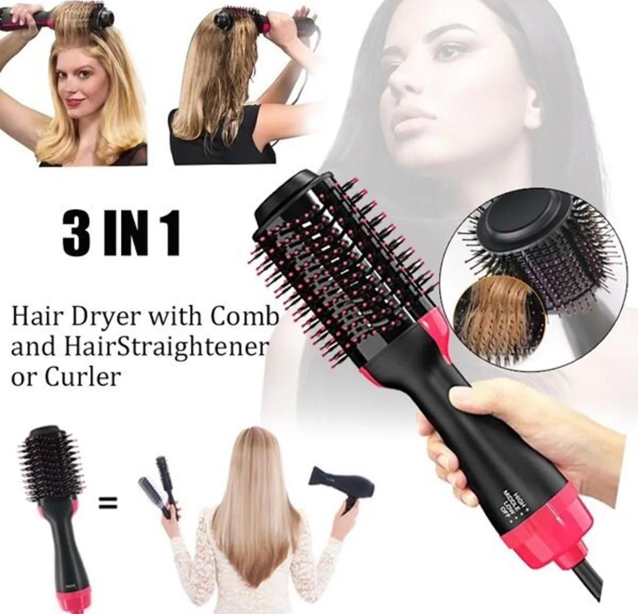 3‑in‑1 Hair Dryer with Comb, Hair Straightener & Curler for Easy Styling