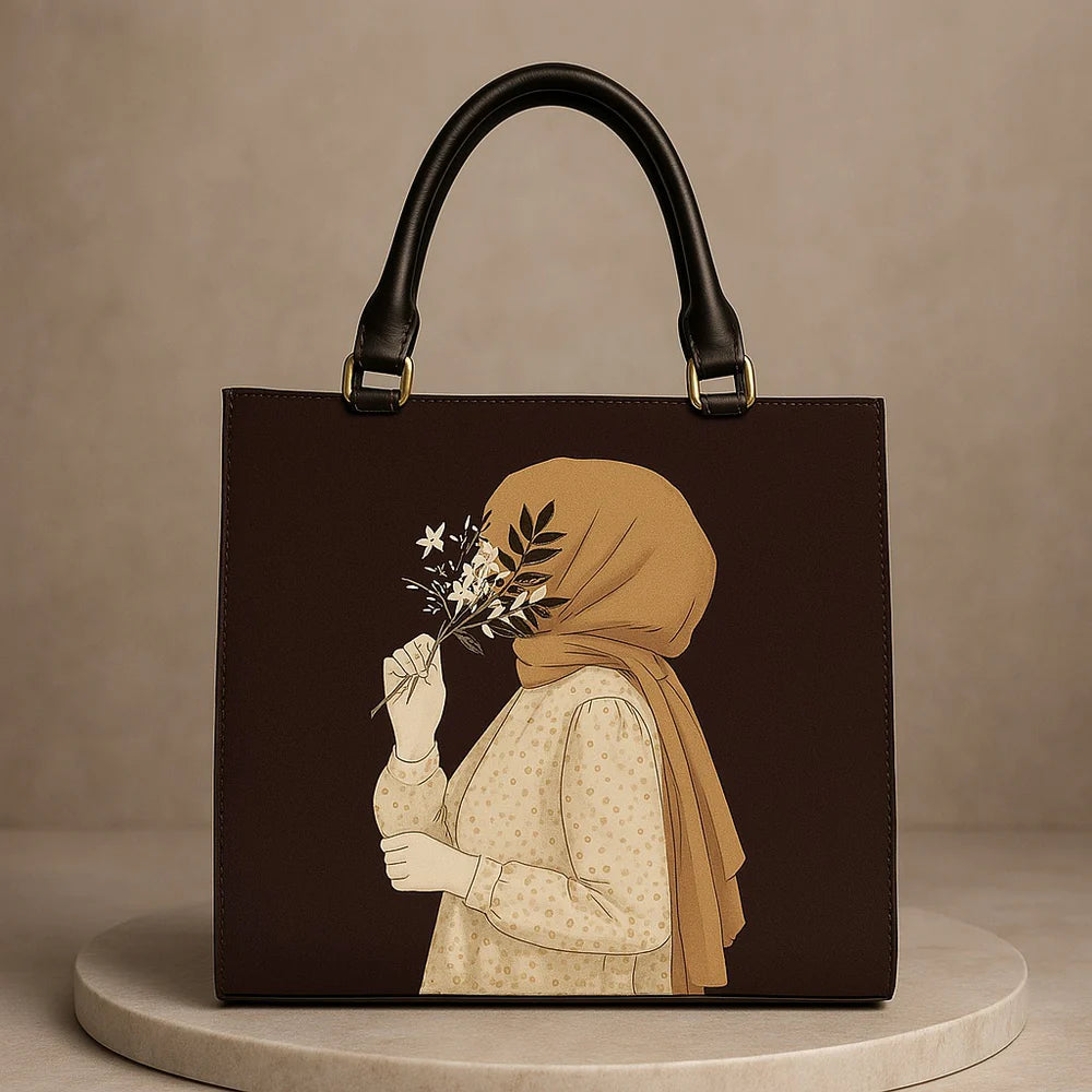 Hijab Girl Dark Brown Canvas Tote Bag